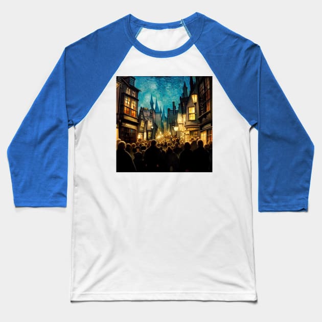 Starry Night in Diagon Alley Baseball T-Shirt by Grassroots Green